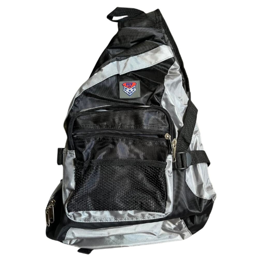 Fit to Fight Black and Grey Multicompartment Padded Strap Sling Backpack